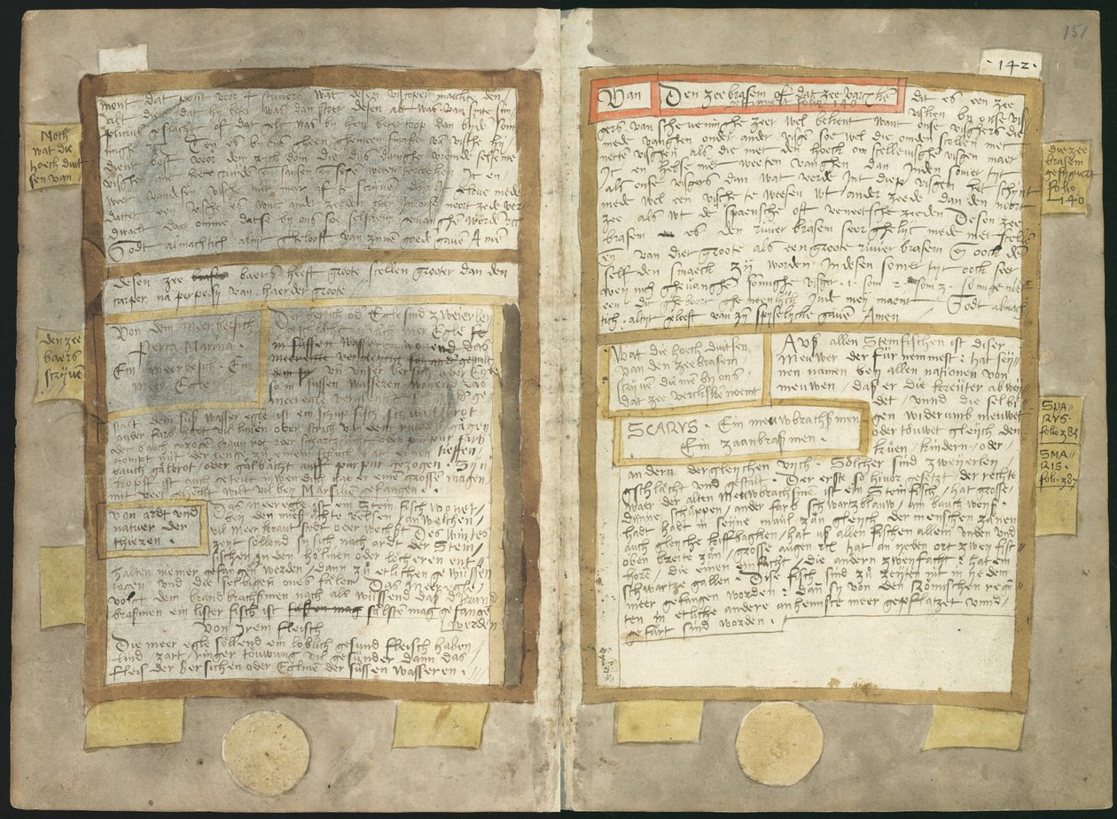 Visboeck de Adriaen Coenen - KB 78 E 54 - folios 150v (izquierda) y 151r (derecha) de Adriaen Coenen