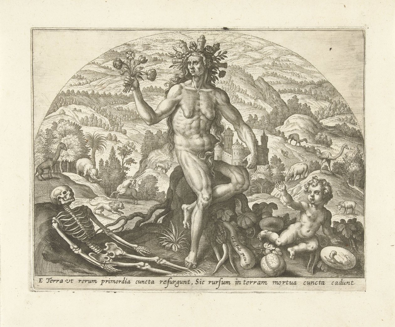 Suelo Los cuatro elementos (título de la serie) de Adriaen Collaert