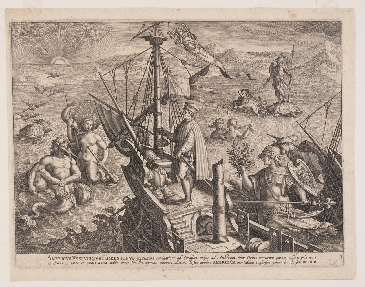 Américo Vespucio en su barco, de Americae Retectio (El descubrimiento de América) de Adriaen Collaert