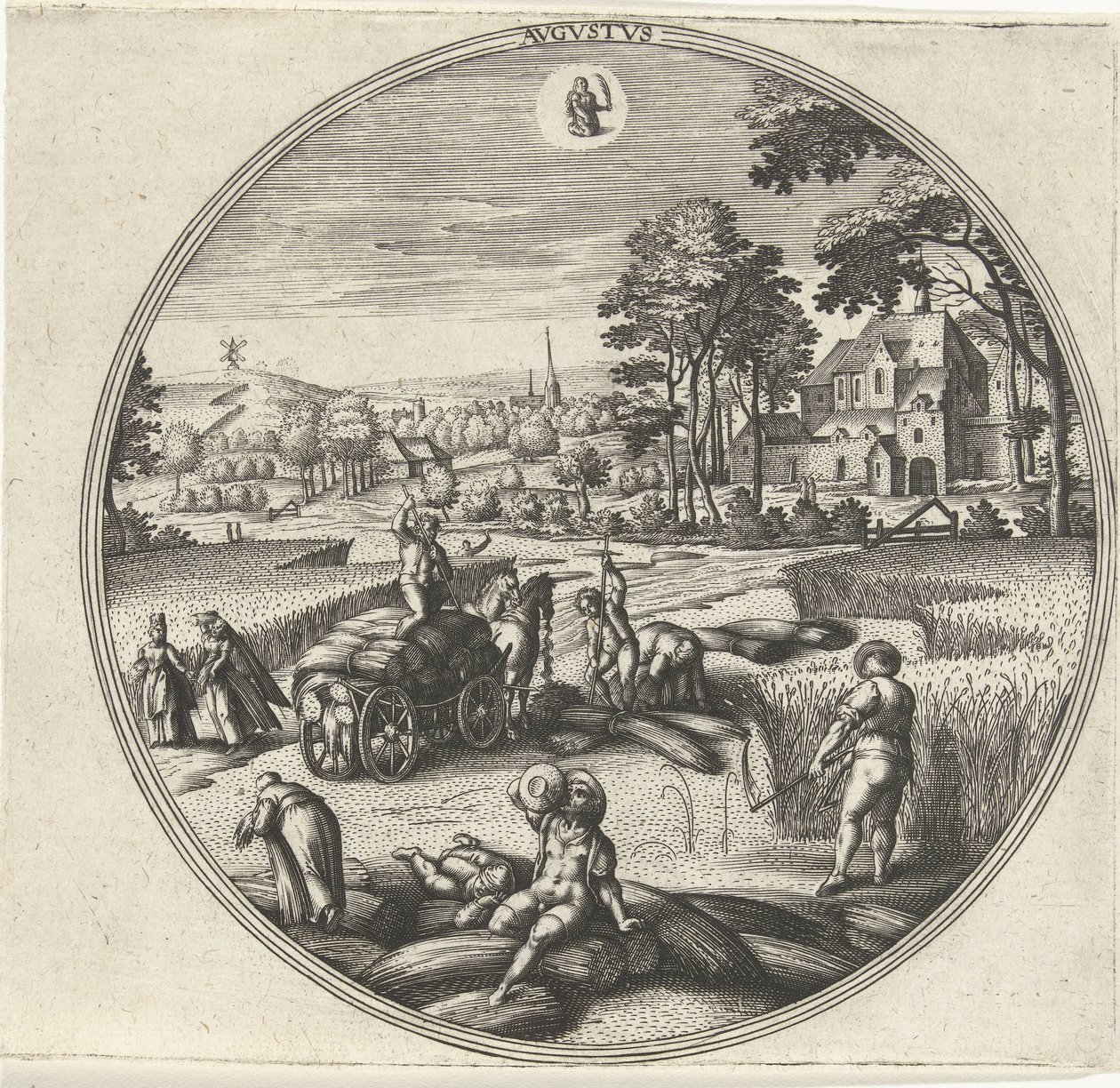 Agosto Avgvstvs (título en objeto) Los doce meses (título de la serie) de Adriaen Collaert