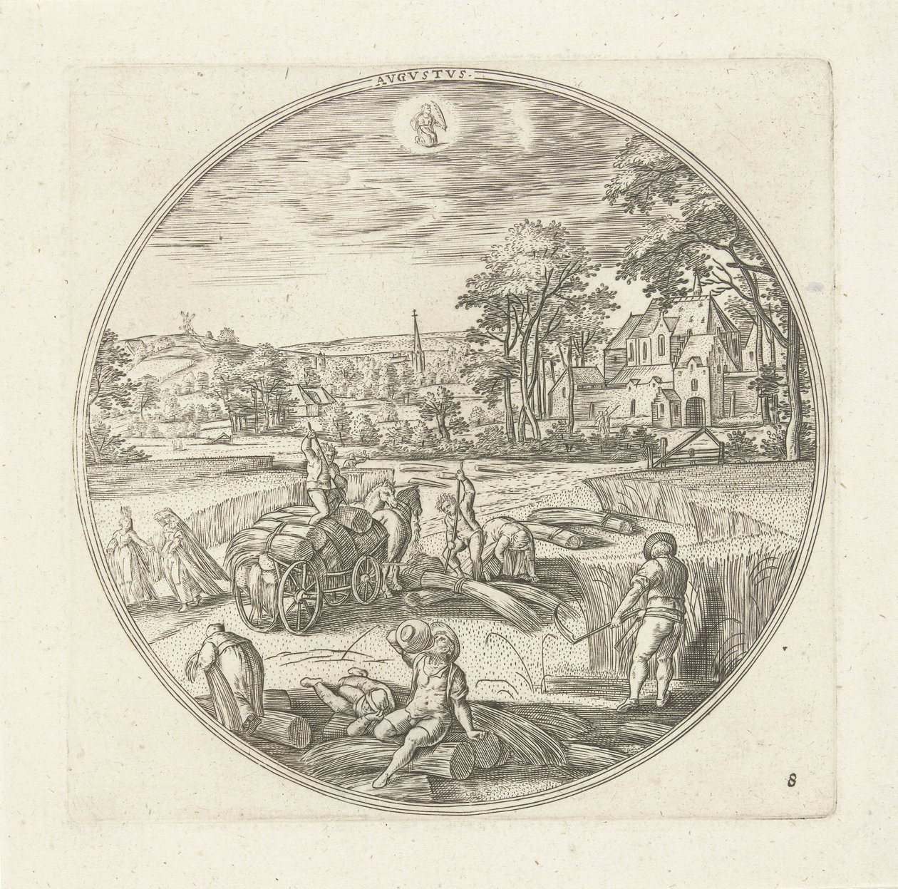 Agosto Avgvstvs (título en objeto) Los doce meses (título de la serie) de Adriaen Collaert