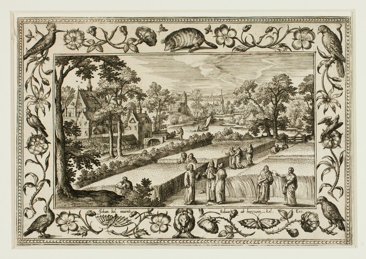 Cristo y los discípulos en el campo, de Paisajes con escenas del Antiguo y Nuevo Testamento y Escenas de caza de Adriaen Collaert