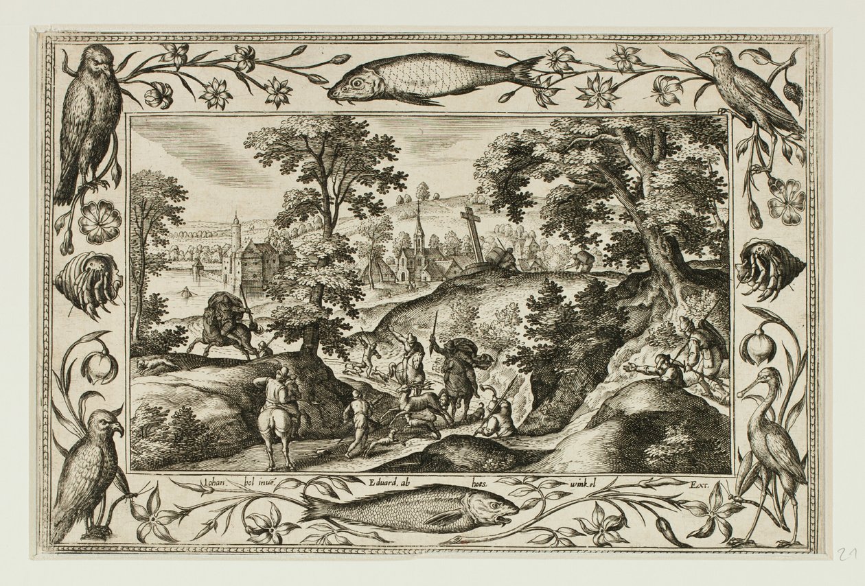 Caza del ciervo, de Paisajes con escenas del Antiguo y Nuevo Testamento y Escenas de caza de Adriaen Collaert