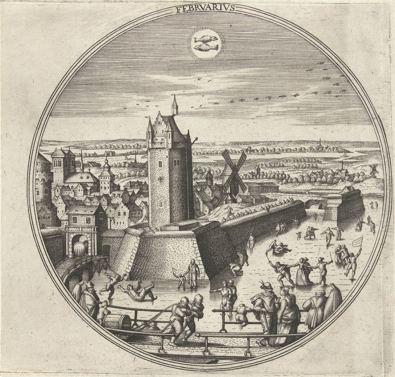 Febrero Febrvarivs (título sobre el objeto) Los doce meses (título de la serie) de Adriaen Collaert