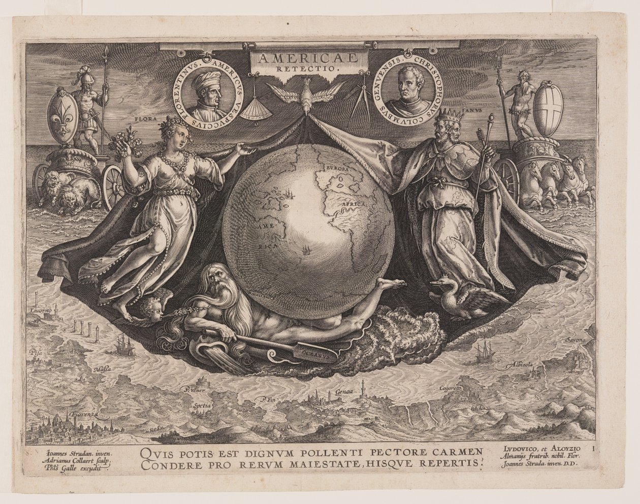 Frontispicio, de Americae Retectio (El descubrimiento de América) de Adriaen Collaert
