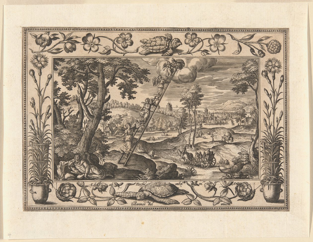 El sueño de Jacob, de Paisajes con escenas del Antiguo y Nuevo Testamento y Escenas de caza de Adriaen Collaert