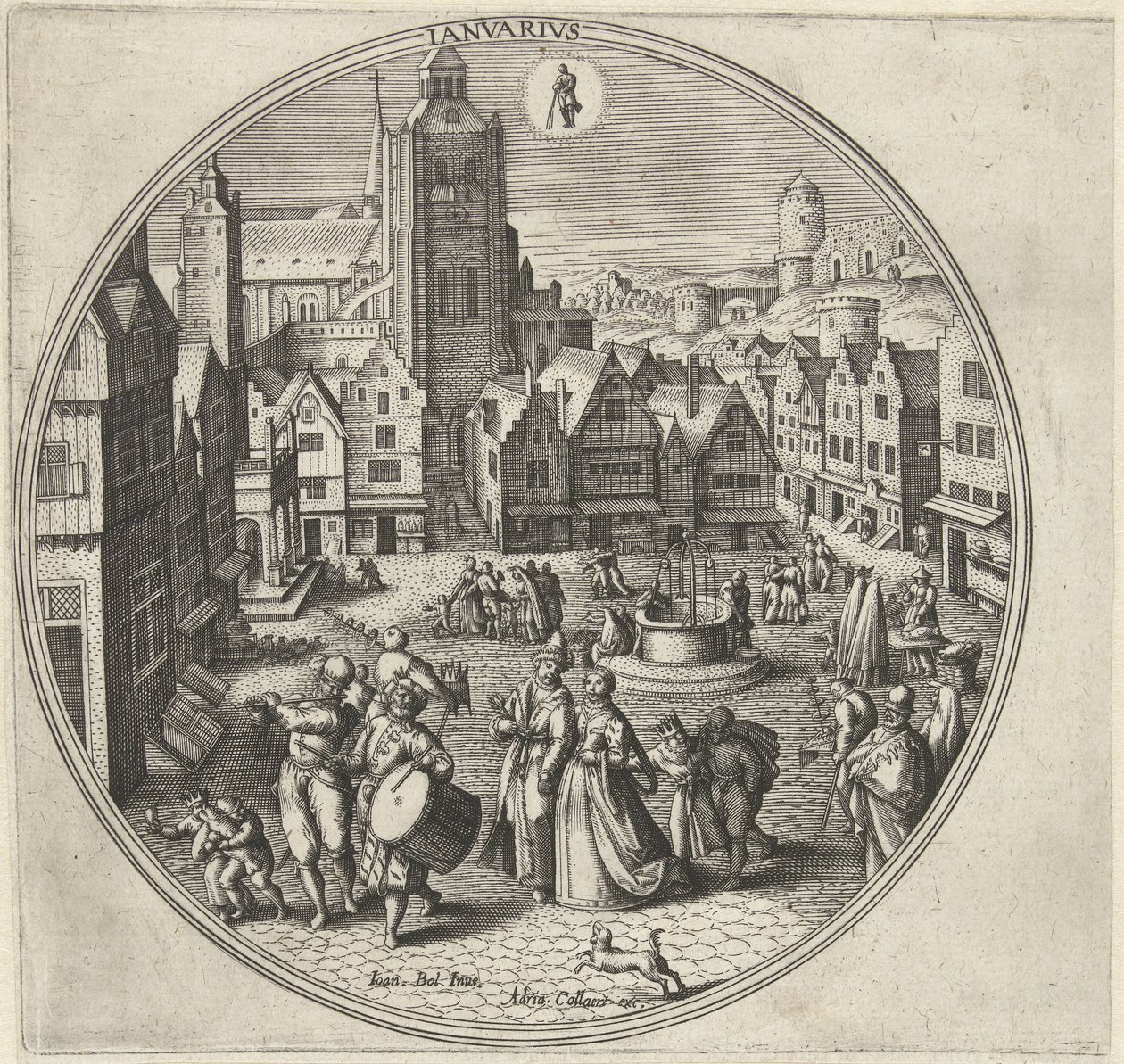 enero Ianvarivs (título sobre objeto) Los doce meses (título de la serie) de Adriaen Collaert