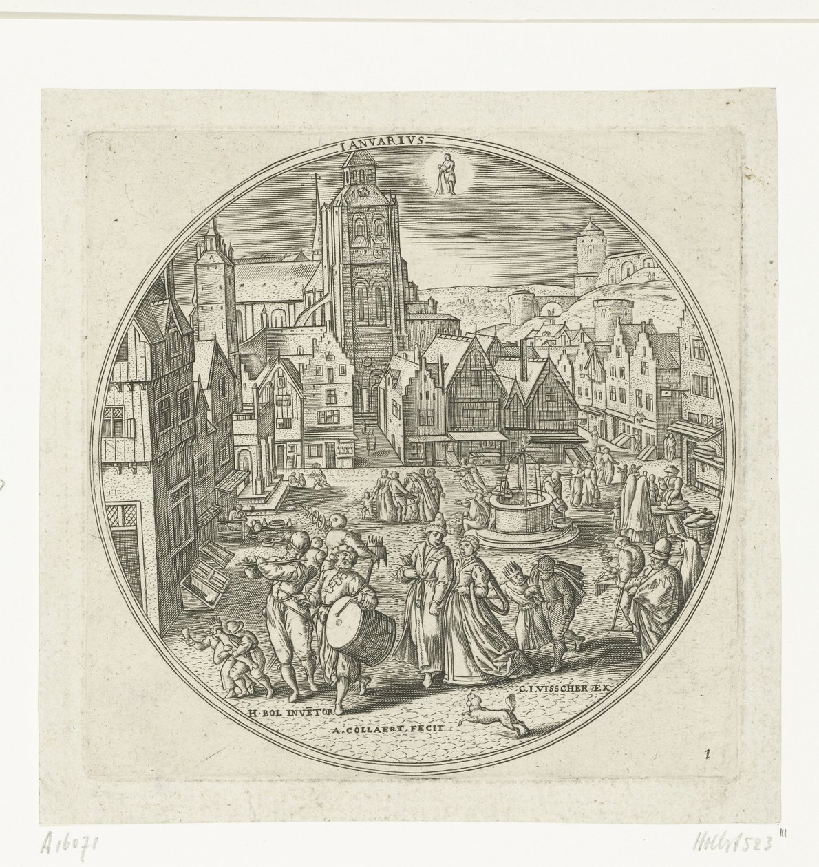 enero Ianvarivs (título sobre objeto) Los doce meses (título de la serie) de Adriaen Collaert