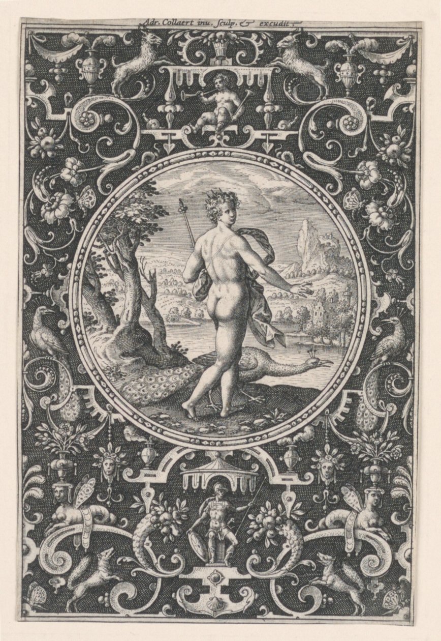 Juno, lámina 1, del Juicio de Paris de Adriaen Collaert