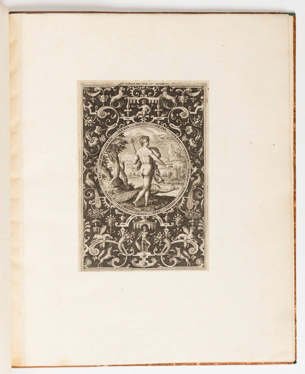 Juno, placa de una suite de 6 diseños ornamentales con el Juicio de Paris de Adriaen Collaert