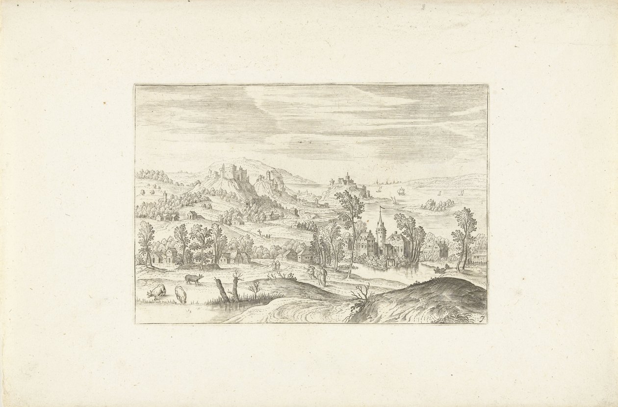 paisaje con un arroyo Paisajes alrededor de Amberes (título de la serie) de Adriaen Collaert