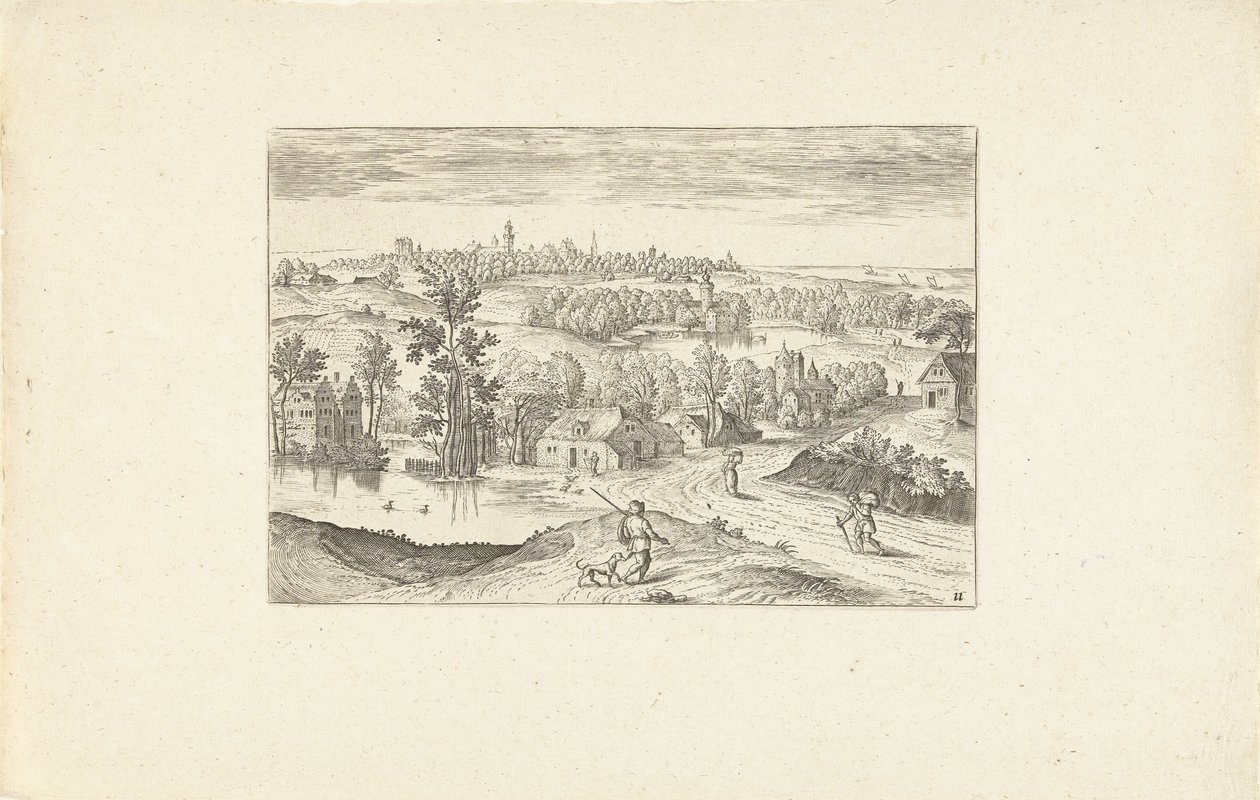 paisaje con un estanque Paisajes alrededor de Amberes (título de la serie) de Adriaen Collaert