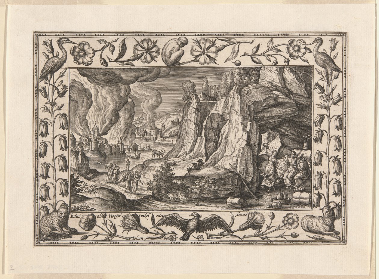 Lot y sus hijas, de Paisajes con escenas del Antiguo y Nuevo Testamento y escenas de caza de Adriaen Collaert