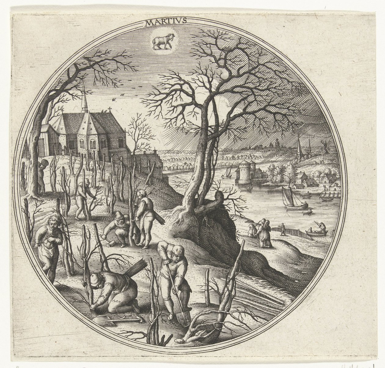 Marzo Martivs (título sobre objeto) Los doce meses (título de la serie) de Adriaen Collaert