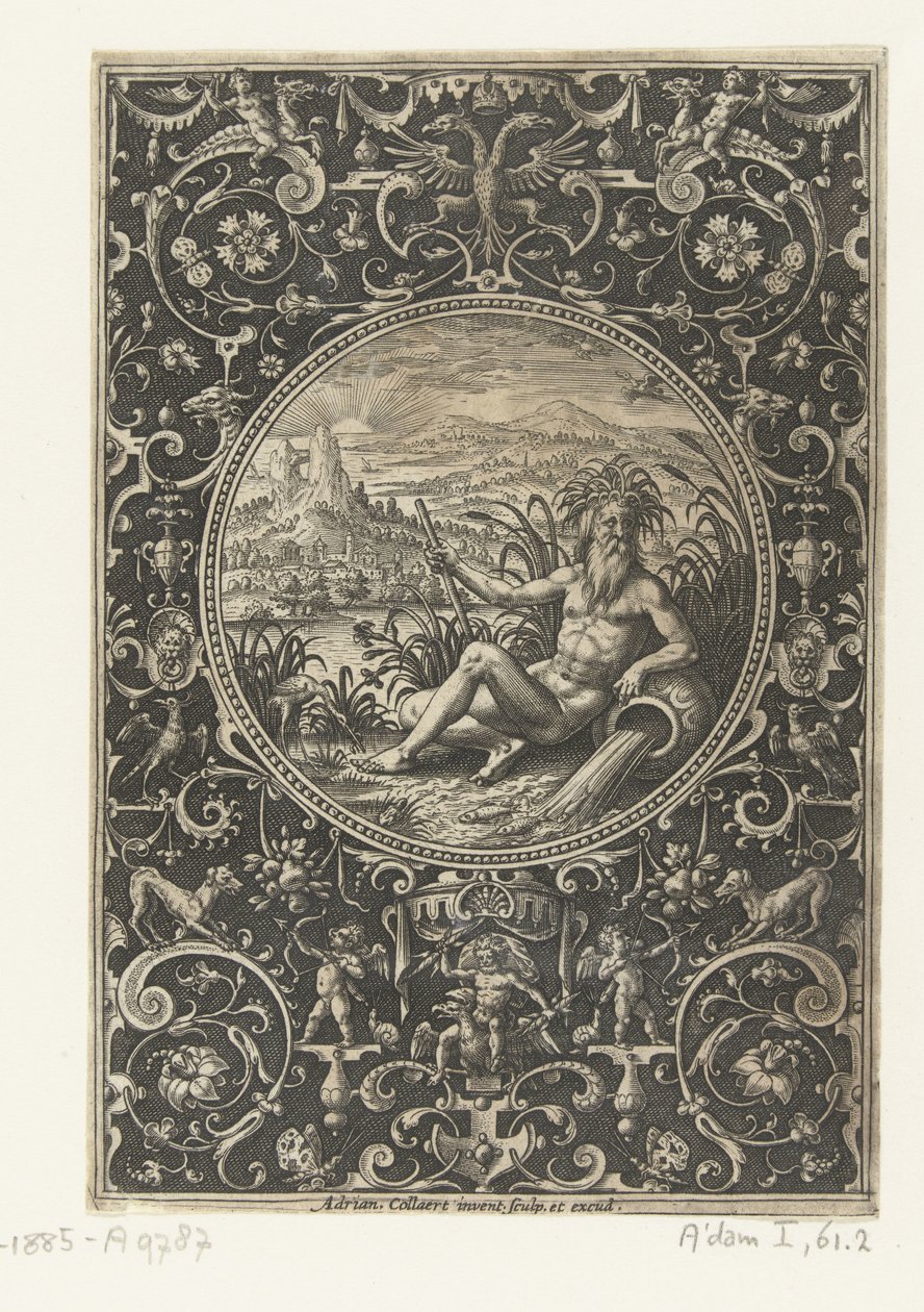 Medallón en el que un dios del río Medallones con figuras del Juicio de París (título de la serie) de Adriaen Collaert