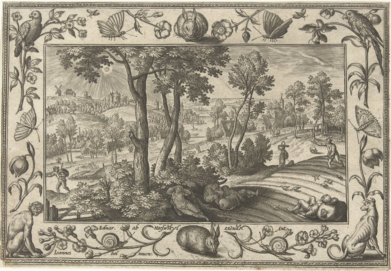 Malas hierbas entre el trigo Paisajes con escenas bíblicas, mitológicas y escenas de caza (título de la serie) de Adriaen Collaert
