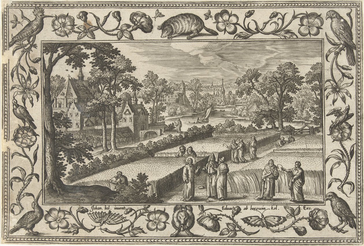 Cosecha de granos en sábado Paisajes con escenas bíblicas, mitológicas y escenas de caza (título de la serie) de Adriaen Collaert