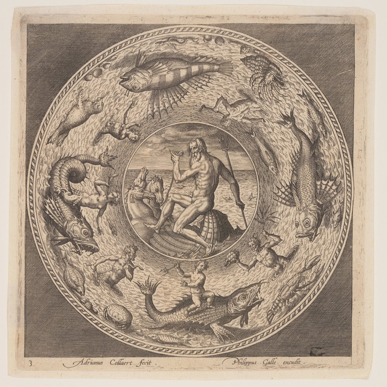 Poseidón, de un conjunto de diseños para platos (Fonds de Coupe) de Adriaen Collaert