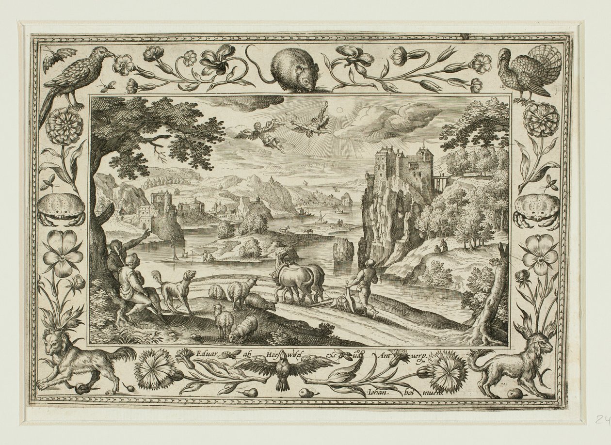La caída de Ícaro, de Paisajes con escenas del Antiguo y Nuevo Testamento y Escenas de caza de Adriaen Collaert