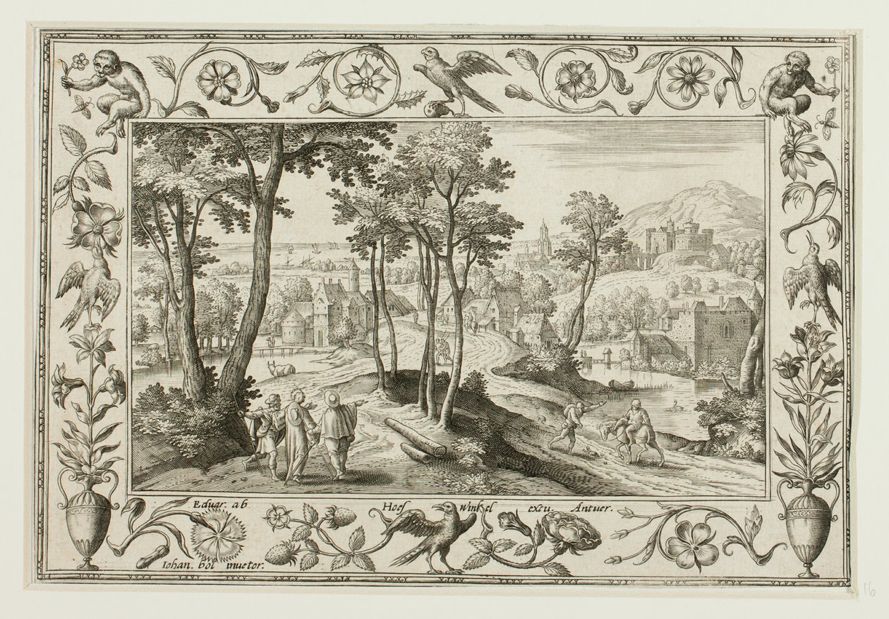 El viaje a Emaús, de Paisajes con escenas del Antiguo y Nuevo Testamento y Escenas de caza de Adriaen Collaert