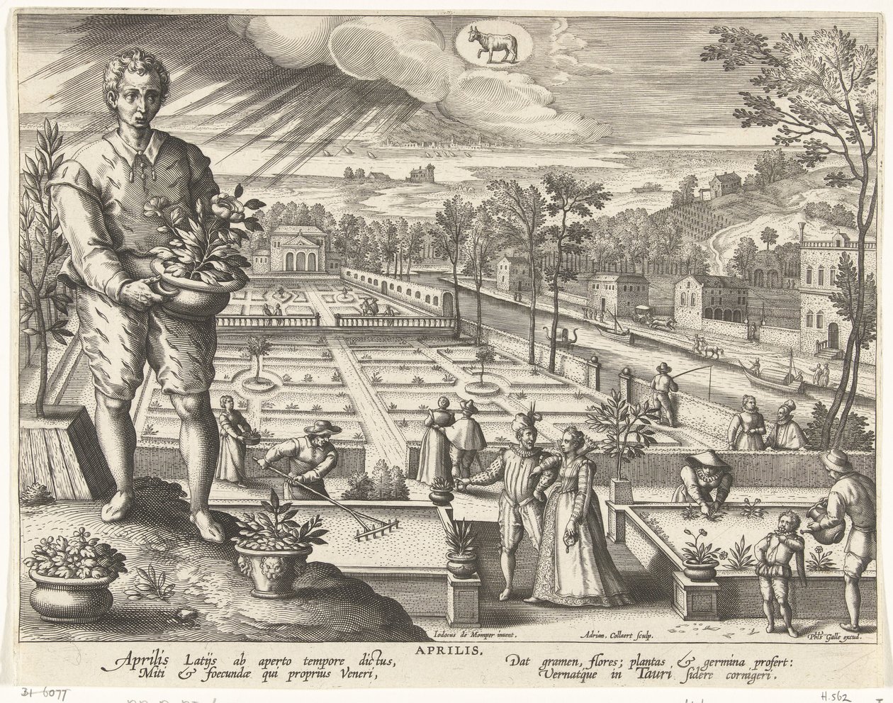el mes de abril Abril Aprilis (título sobre objeto) Los doce hombres (título de la serie) Menses XII Anni Solaris (título de la serie) de Adriaen Collaert