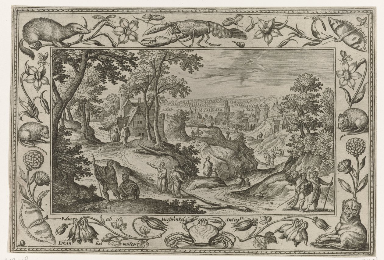Radiodifusión de los Apóstoles Paisajes con escenas bíblicas, mitológicas y escenas de caza (título de la serie) de Adriaen Collaert