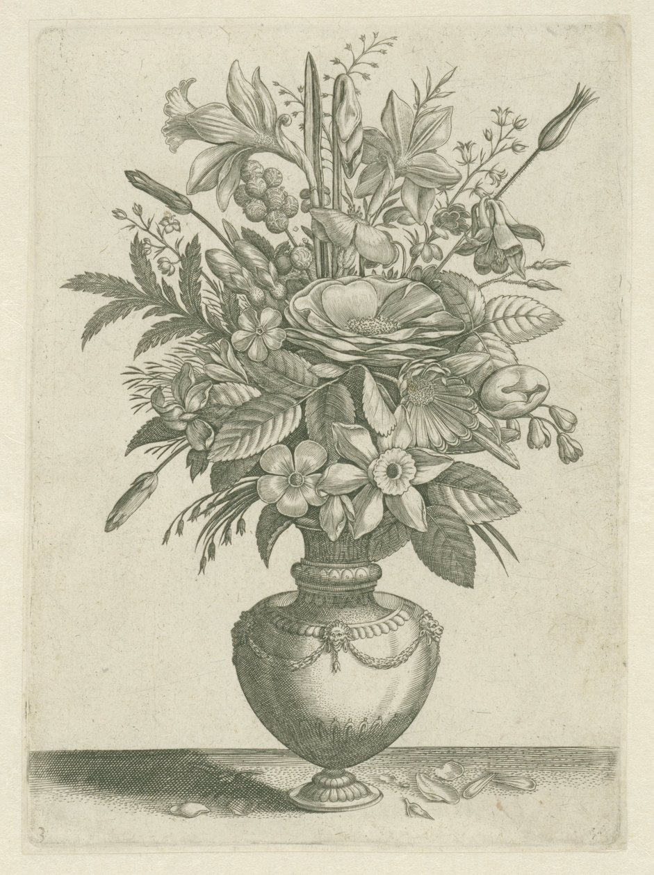 Jarrón con flores, incluidos los narcisos de trompeta Florilegio (título de la serie) de Adriaen Collaert