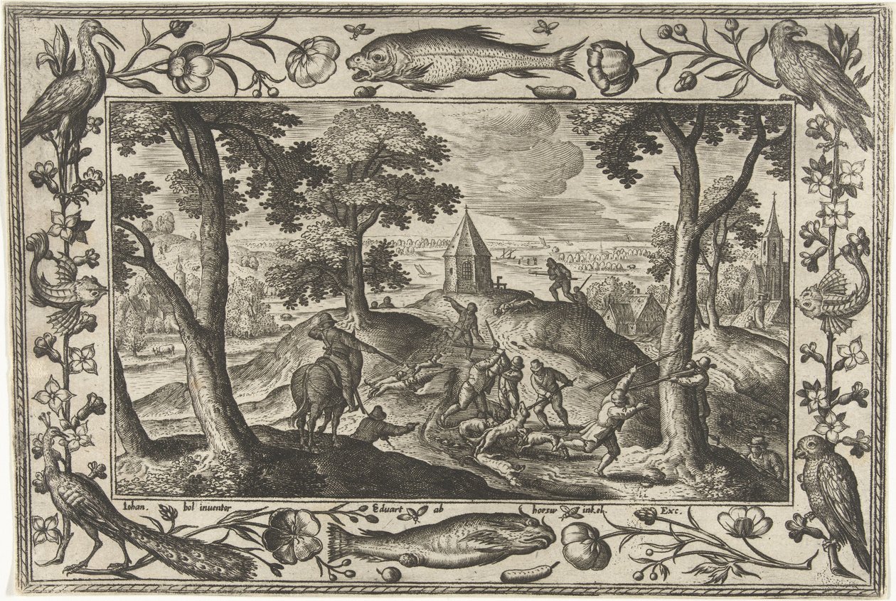 caza de lobos Paisajes con escenas bíblicas, mitológicas y escenas de caza (título de la serie) de Adriaen Collaert