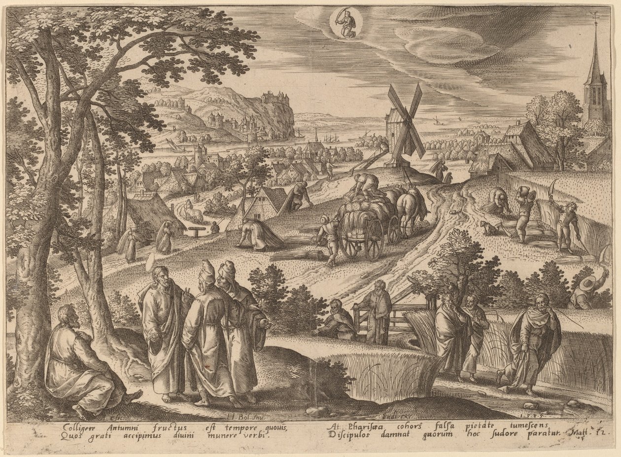 La recolección de espigas de maíz en el día de reposo de Adriaen Collaert after Hans Bol
