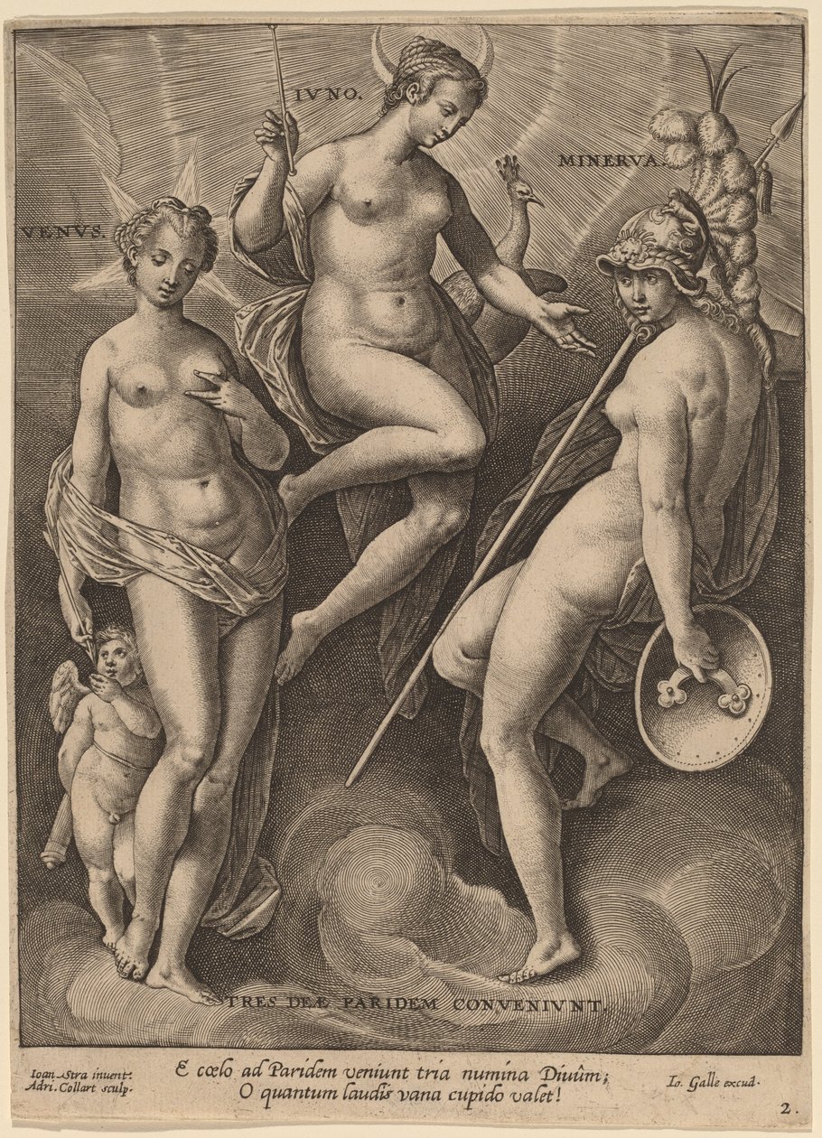 Venus, Juno y Minerva de Adriaen Collaert after Jan van der Straet
