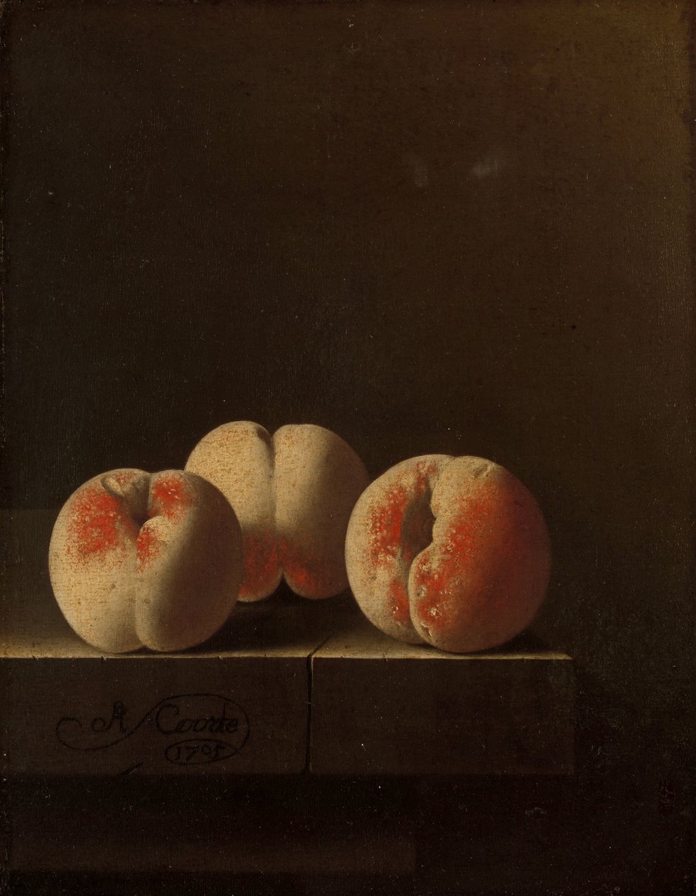 Tres melocotones sobre un zócalo de piedra
Tres melocotones sobre un zócalo de piedra de Adrian Coorte