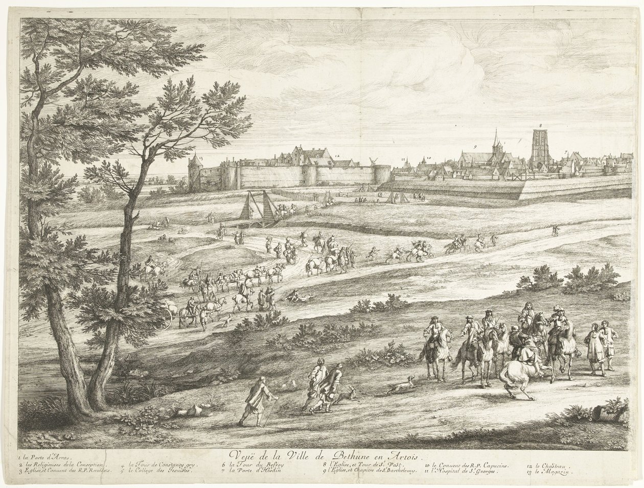Vista de Bethune (hoja izquierda) Veuë de la Ville de Bethune en Artois (título sobre el objeto) de Adriaen Frans Boudewyns