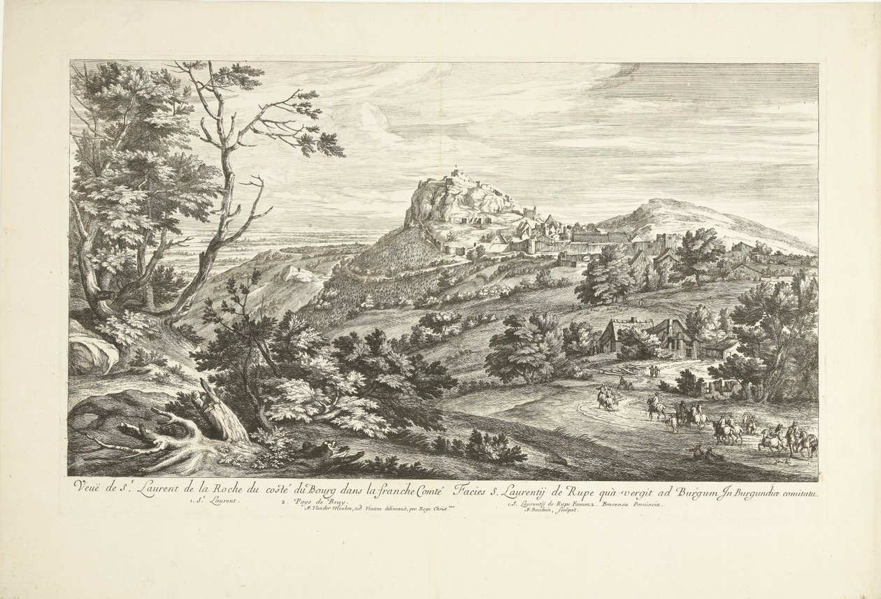 Gezicht op Saint Laurent de la Roche Vista de St. Laurent de la Roche desde la costé du Bourg en el Franche Comté (título sobre el objeto) de Adriaen Frans Boudewyns