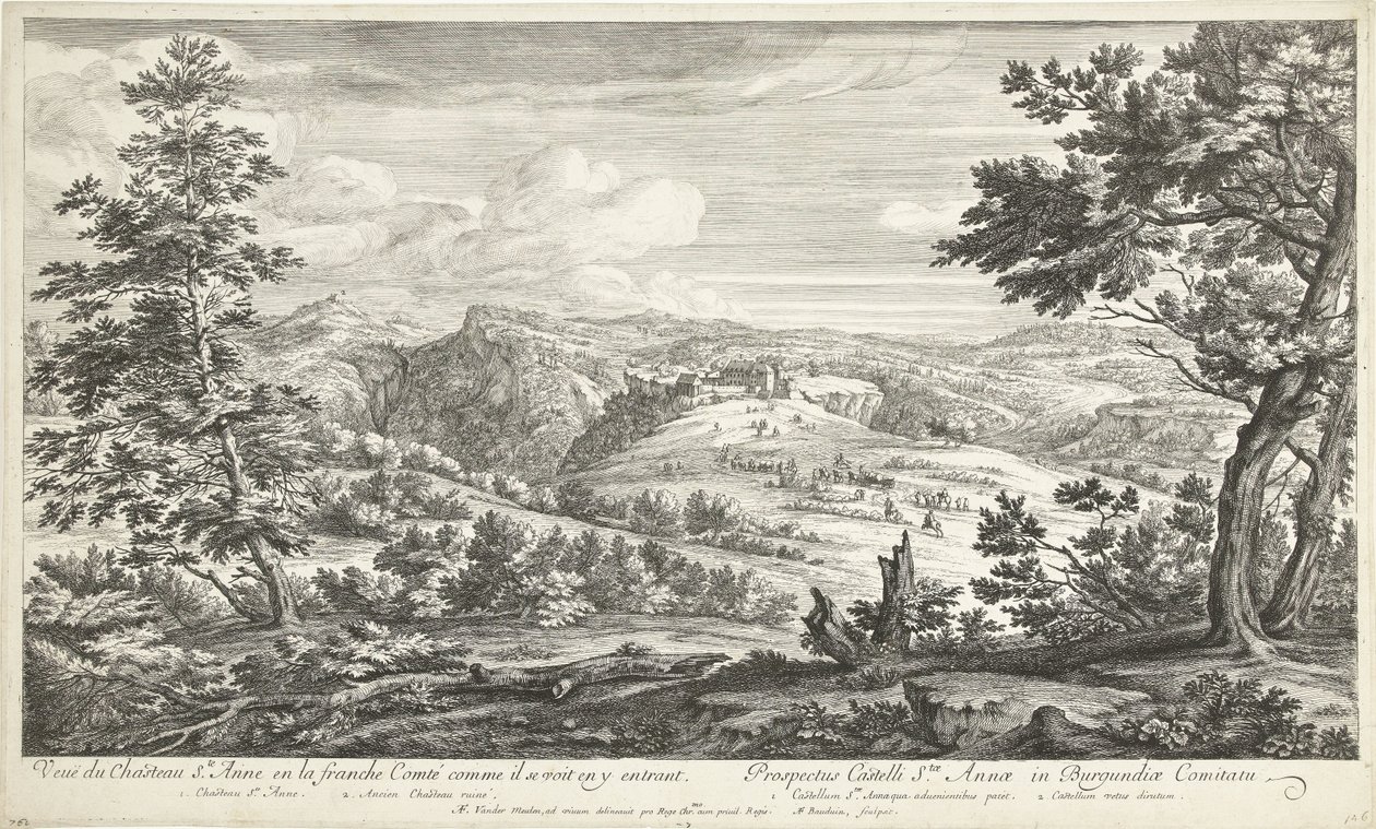 Gezicht op het kasteel van Sainte Anne Vista del castillo Ste. Anne en el Comté libre como se ve a sí mismo entrando (título sobre objeto) de Adriaen Frans Boudewyns
