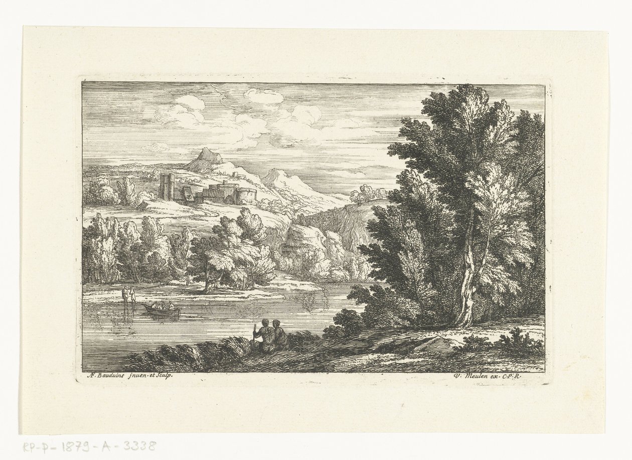Paisaje con un río y un castillo. de Adriaen Frans Boudewyns