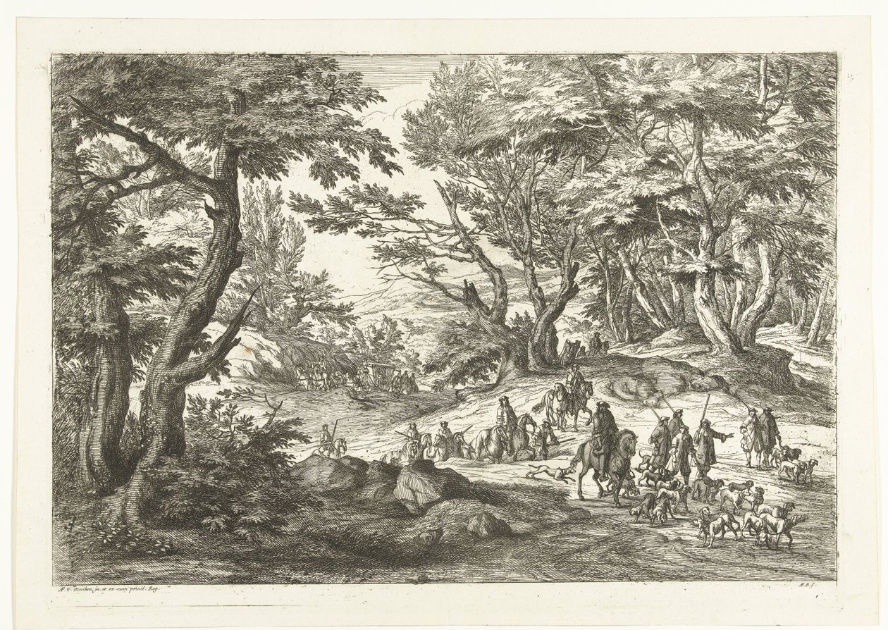 Paisaje con partida de caza Paisajes con cazadores (título de serie) de Adriaen Frans Boudewyns