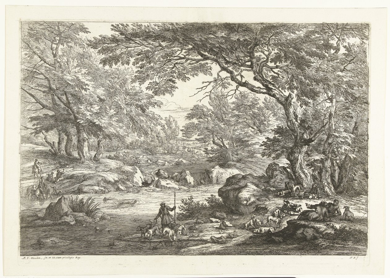Paisaje con cazadores descansando Paisajes con cazadores (título de serie) de Adriaen Frans Boudewyns