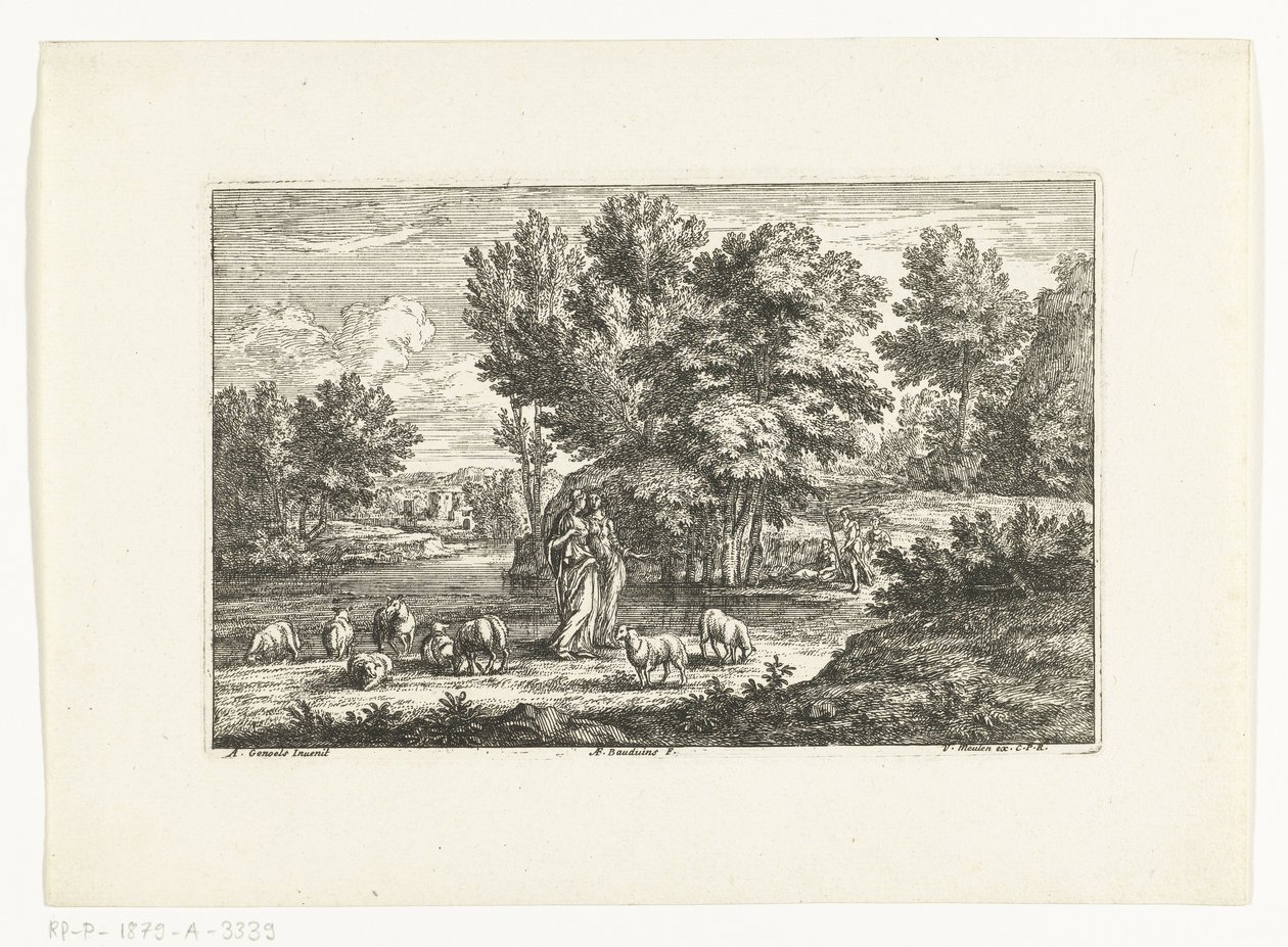 Paisaje con dos pastoras por un agua de Adriaen Frans Boudewyns