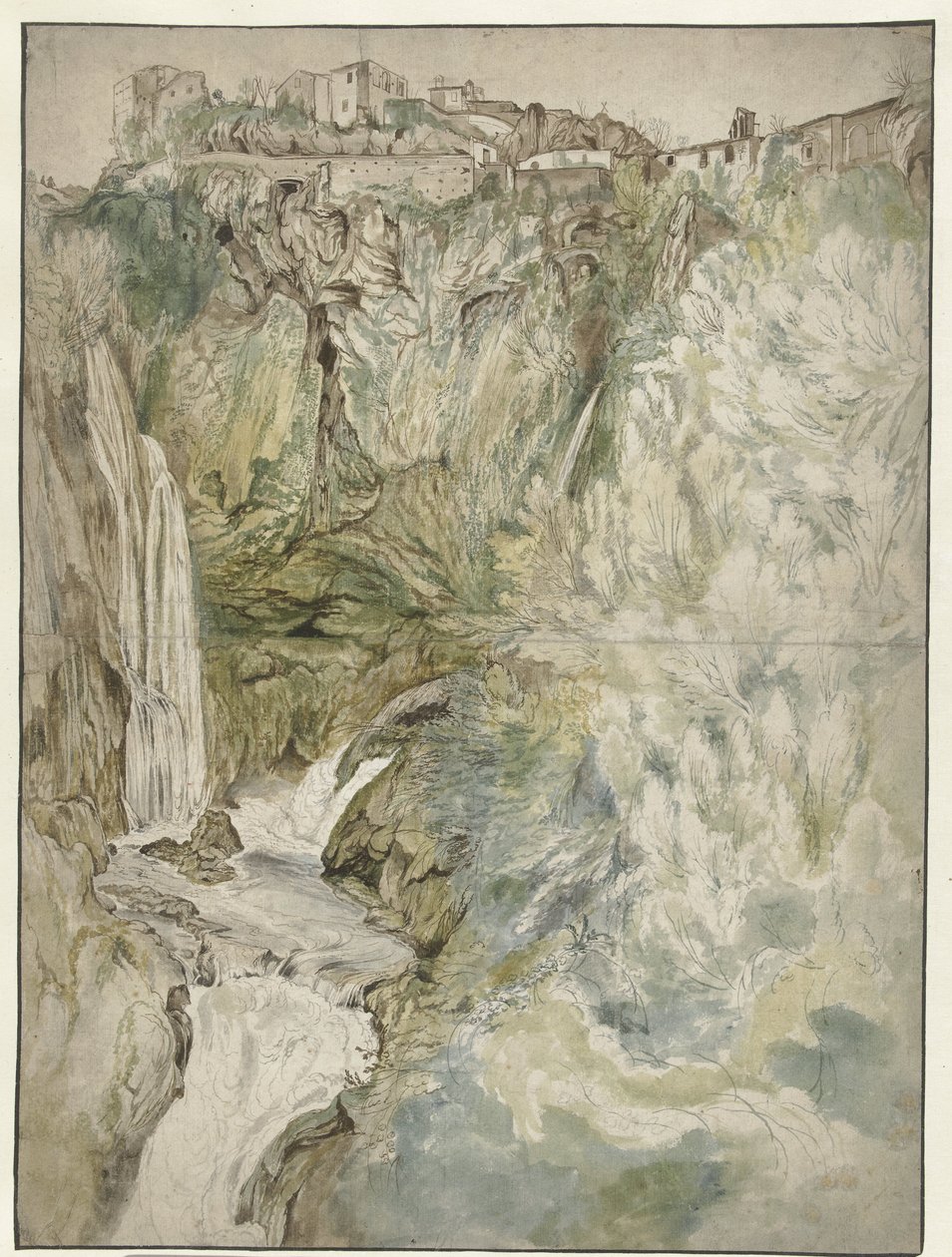 Vista de la Gran Cascada de Tivoli de Adriaen Honich (attributed to)