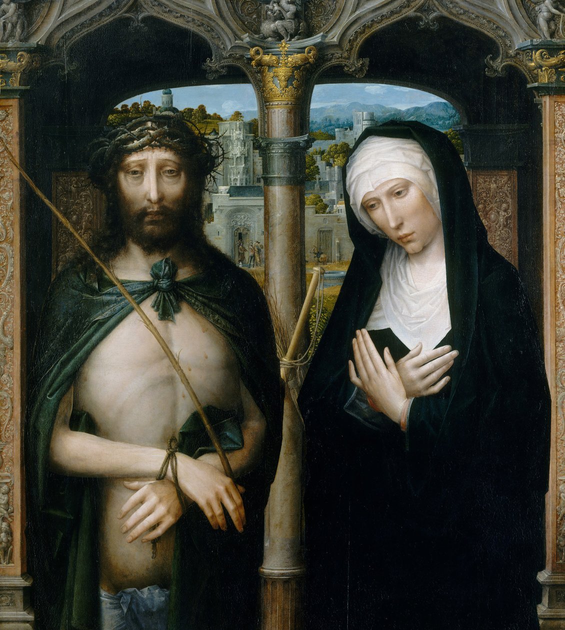 Cristo coronado de espinas Ecce Homo, y la Virgen Dolorosa, ca. 1530-40 de Adriaen Isenbrandt