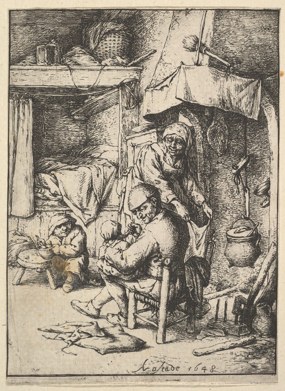 Padre alimentando a su hijo, 1610-85 de Adriaen Jansz. van Ostade