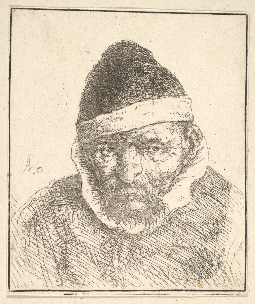 Hombre viejo con cuello blanco y sombrero puntiagudo, 1610-85 de Adriaen Jansz. van Ostade