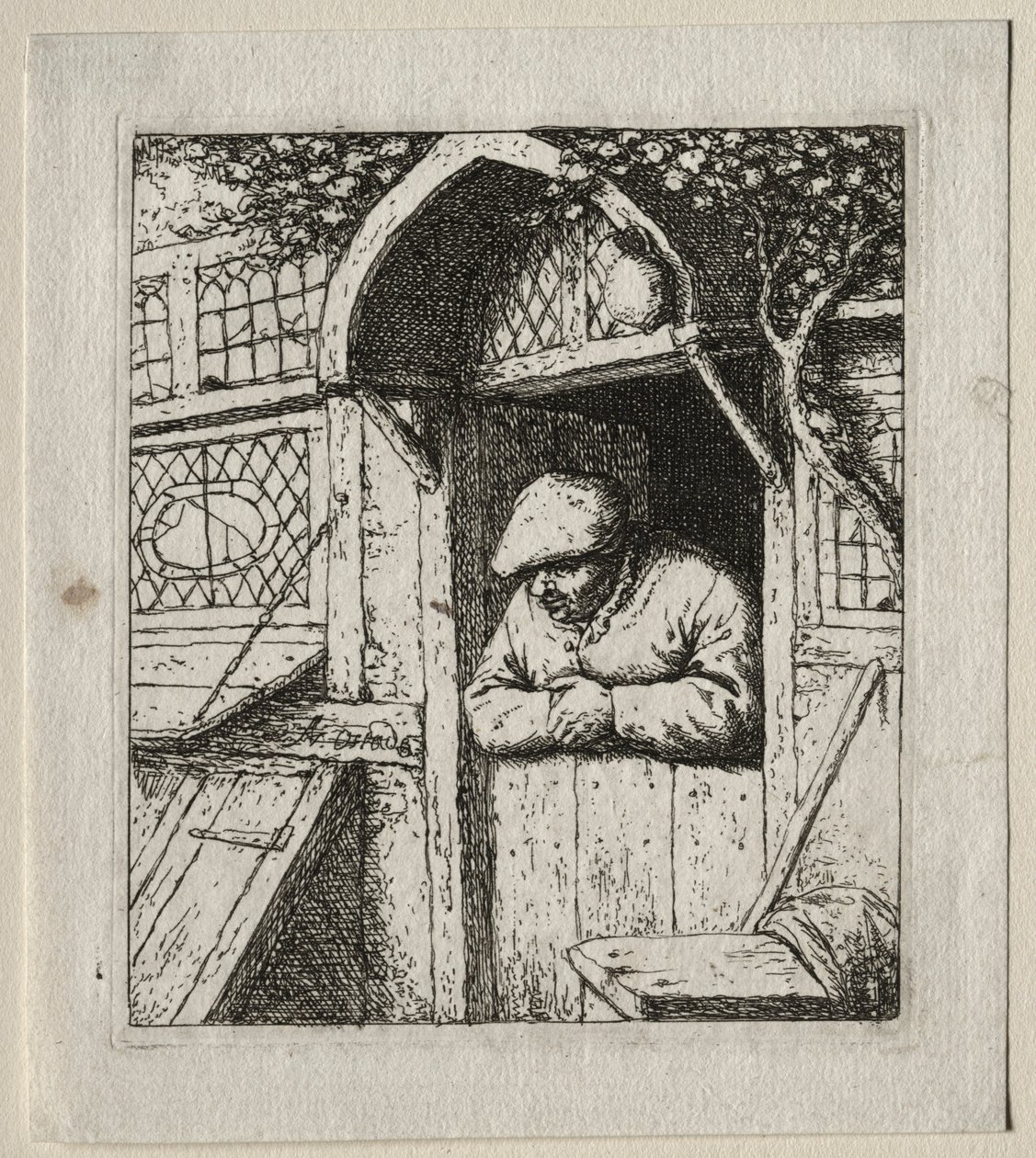 Campesino apoyado en su puerta de Adriaen Jansz. van Ostade