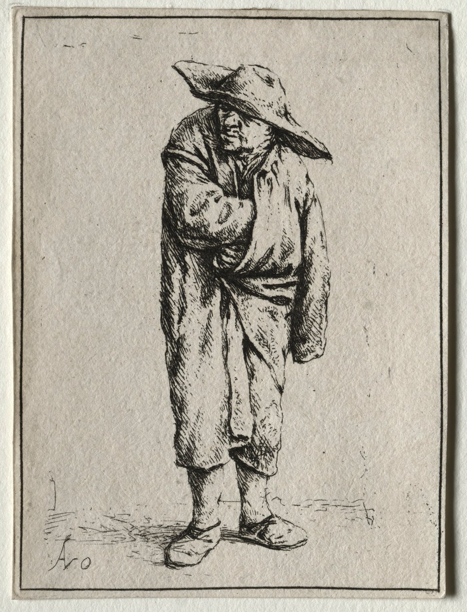 Campesino con la mano en su capa de Adriaen Jansz. van Ostade