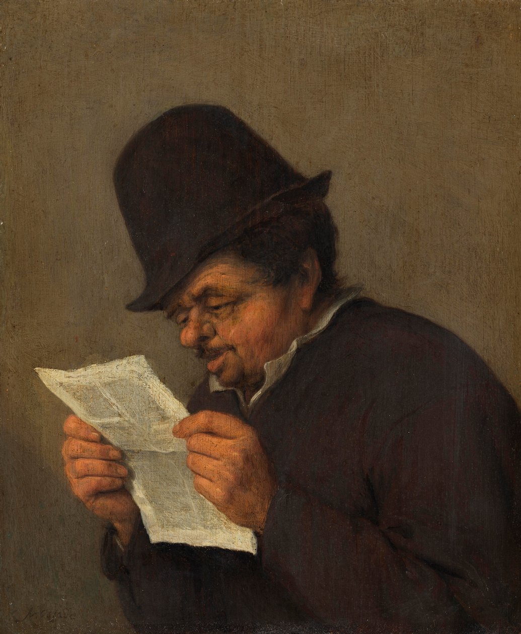 Viejo campesino leyendo un periódico, c.1647 de Adriaen Jansz. van school of Ostade