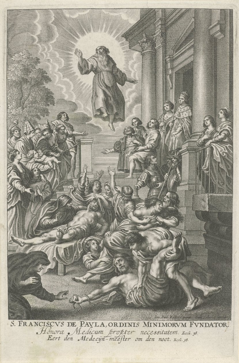 H. Franciscus van Paola geneest de zieken San Francisco de Paula, Fundador de la Orden de los Menores (título sobre el objeto) de Adriaen Lommelin