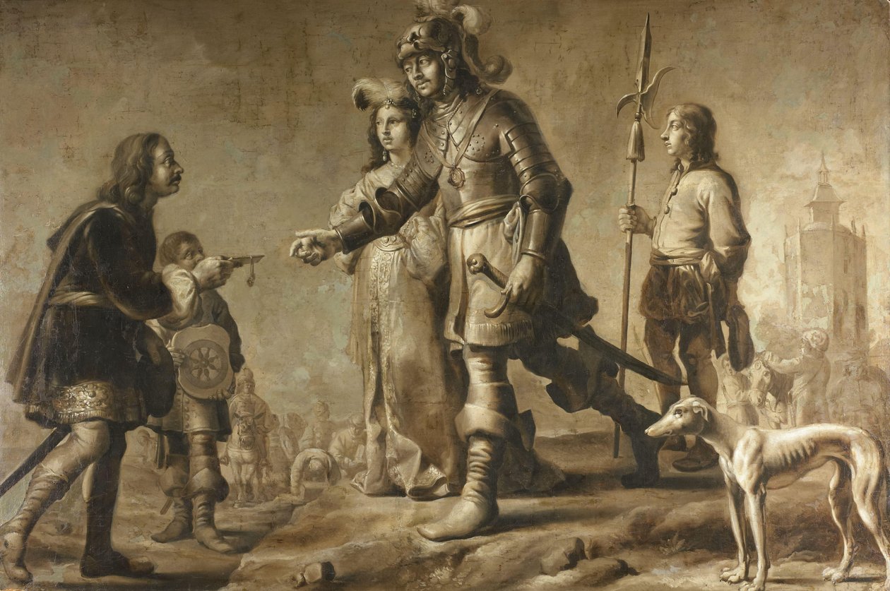 Boudewijn van Heusden (?-870) y su esposa Sofía recibiendo el homenaje del legado del rey Edmundo, c. 1626 de Adriaen Pietersz van de Venne (manner of)