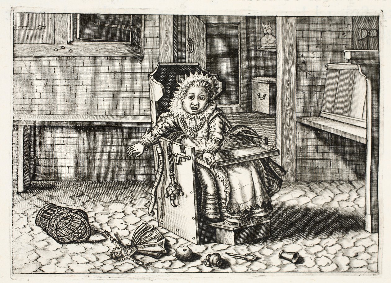 Bebé llorando por sus juguetes, ilustración de 