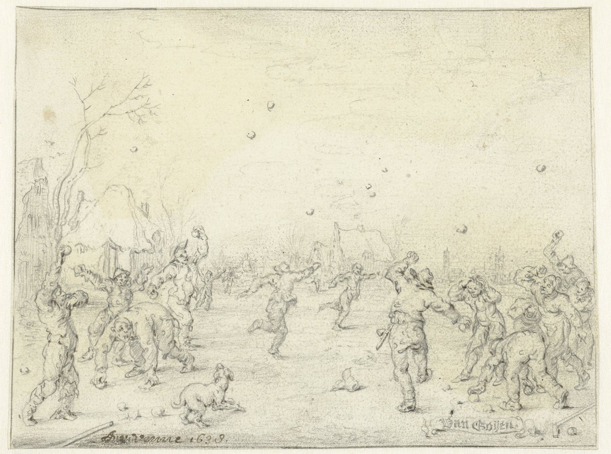 Hombres y Niños Lanzando Bolas de Nieve de Adriaen Pietersz van de Venne