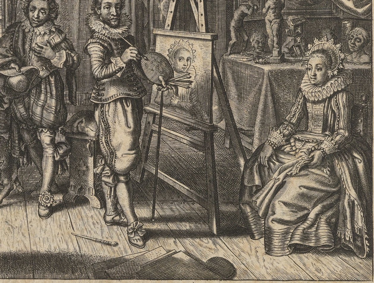 Pintor y modelo femenino en estudio. Houwelyck (título de la serie) de Adriaen Pietersz van de Venne